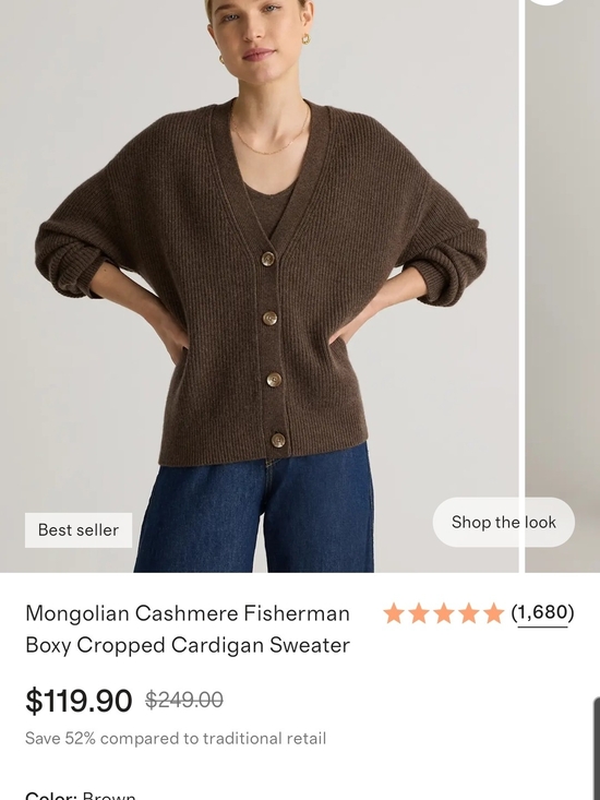 Quince Sweaters - Quince Brown Mongolian Cashmere Boxy Cropped Cardigan Size M